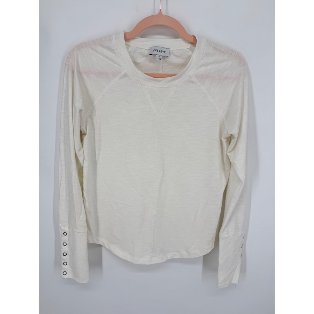 Evereve Slub Knit Top Women XS Cream Raglan Long Sleeve Grommet Cuff